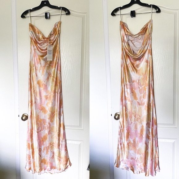 Bec & Bridge Dress Indi Strapless Maxi Satin Cowl Summer Floral Haze 6 - Picture 2 of 9